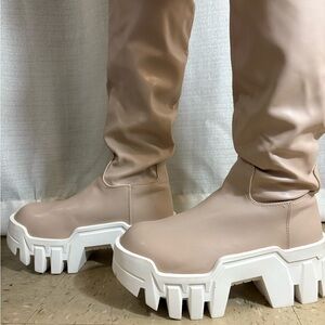 BRAND NEW Chunky Beige Knee high Boots